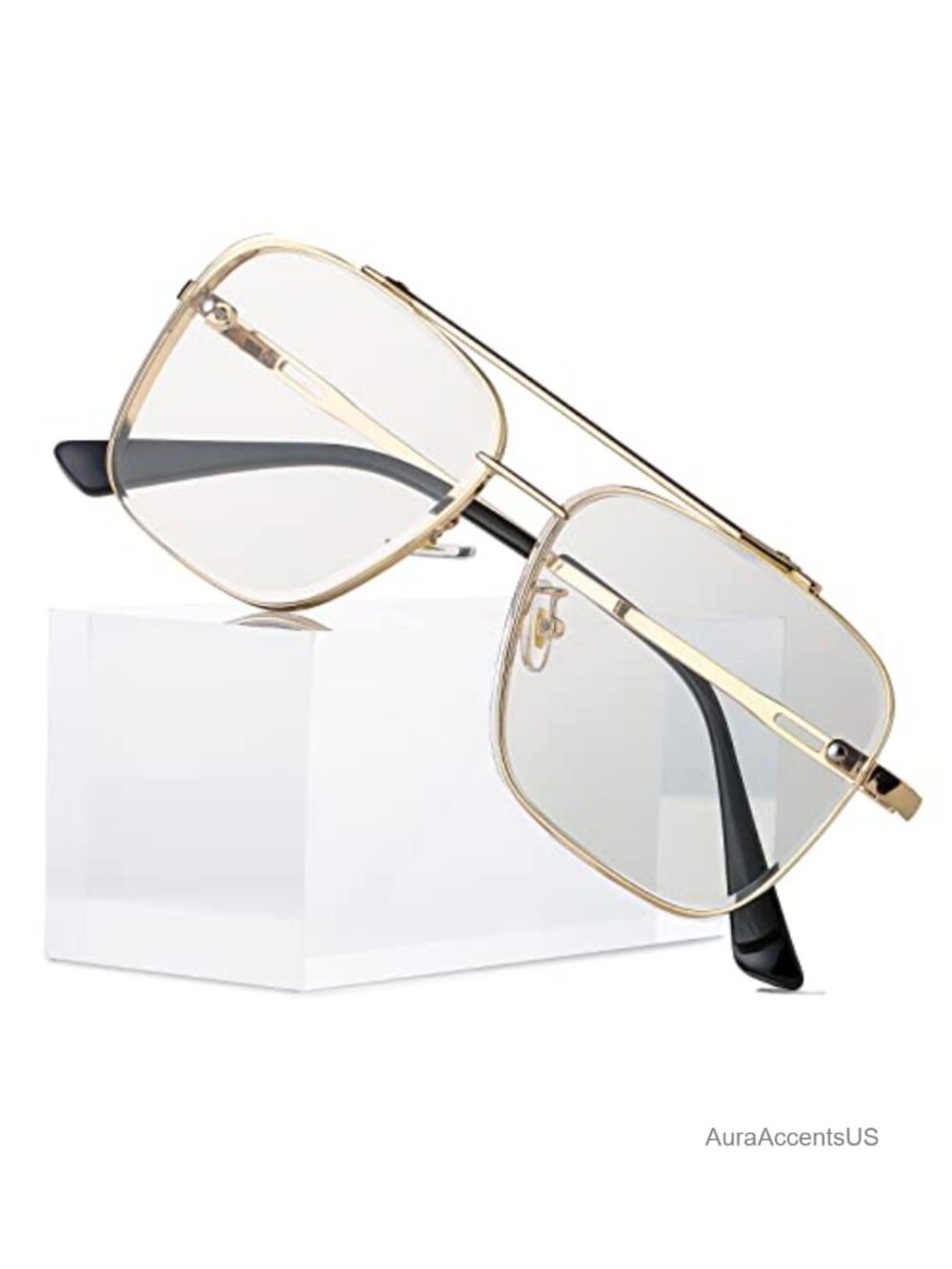 Oversized Square Aviator Sunglasses Metal Frame Tinted Gradient Lenses